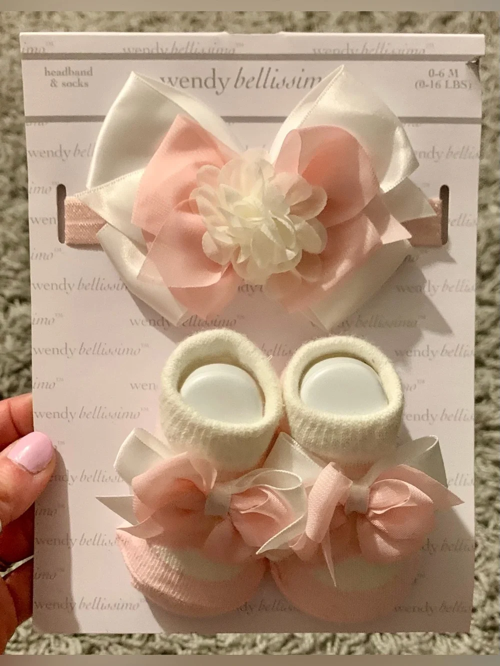 Wendy Bellissimo Pink & Cream Baby Headband and Sock Gift Set